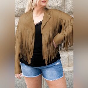 Plus Size Fringe Open Front Jacket
